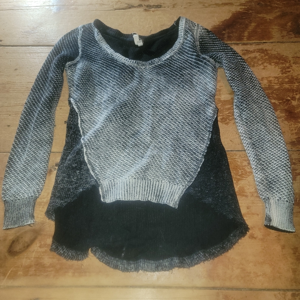 We The Free People Textured Honey Comb Knit Colorblock Sweater